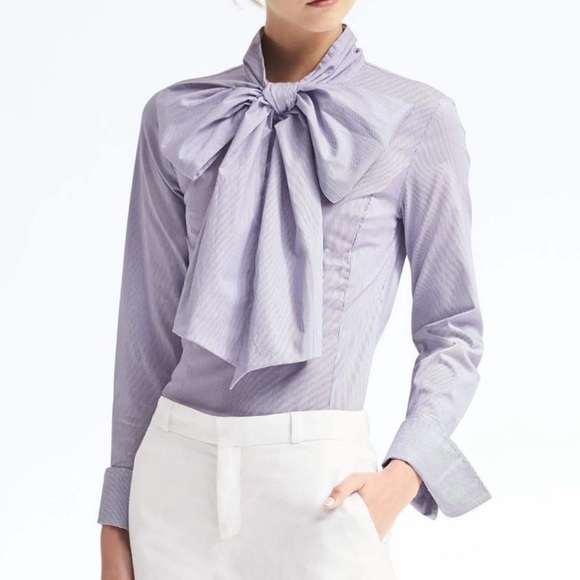 Banana Republic Tops - Banana Republic Bow Tie Shirt Blue and White Size 0P